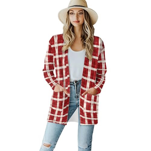 Image of Women's Aztec Open-Front Jacket Lightweight Casual Outerwear Native Western Aztec Pattern & Plaid Houndstooth Print