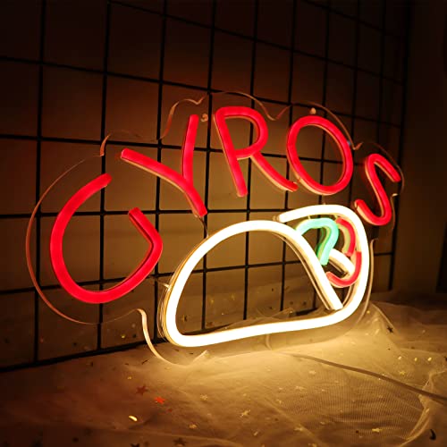 Image of GYROS Food Neon Signs for Wall Decor Neon Lights for Bedroom Led Business Signs Suitable for Greek Restaurants Canteen Dining Room Christmas 5V Power Adapter, 16.5 * 9 Inch(Red + White)