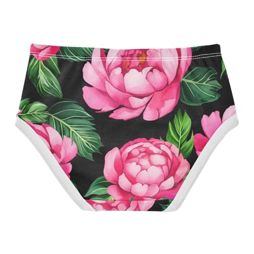 Pink Peony Floral Green Leaves Black Cute Panties Girl Toddler Girls Underwear Cotton Fancy Briefs Girls Undies 2t2