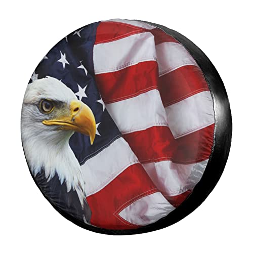 Image of American Flag Eagle Spare Tire Cover Dust-Proof Wheel Tire Cover Fit Trailer, RV, SUV and Many Vehicle 16 Inch