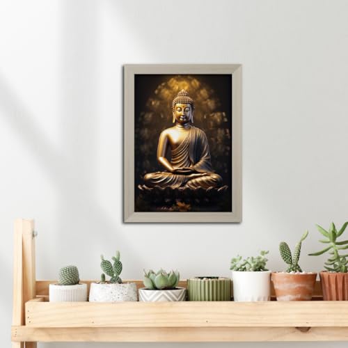 Image of TenorArts Gautam Buddha Photo Frame Vastu Positivity Lucky Wall Painting Aesthetic Art Frames with White Wooden Texture for Living rooms Office Bedroom - Wall Paintings /Hangings (12inches x 9inches)