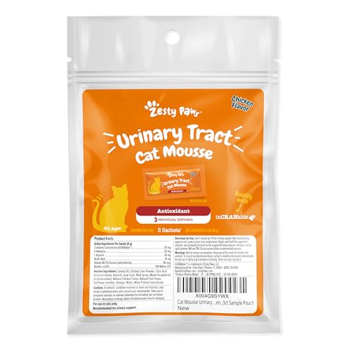 Zesty Paws Urinary Tract Mousse for Cats - Cranberry & D-Mannose - Kidney, Bladder & Urinary Tract Health - Cat Supplement with Vitamin B6, Live Bacteria & L-Arginine - Immune & Gut Support - 3ct
