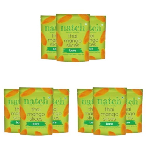 Image of Natch Dried Thai Mango Slices, Healthy Snakcs 100% All Natural, Vegan, Gluten Free, No Artificial Preservatives, Trans Fat Free, Rich in Antioxidants, Bare Flavour, 150gm each (Pack of 9)