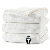 STARBEDIA Heated Blanket Queen Size with Wireless LCD Controller, Machine Washable Waffle Fast Heating Electric Throw Blankets, 6 Heat Levels & 2-10H Time Settings, ETL Certified, White, 84' x 90'