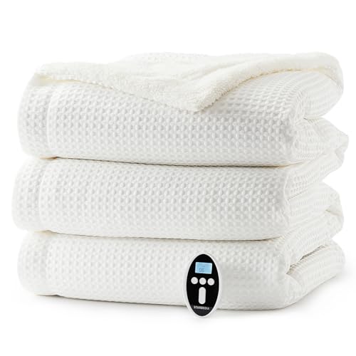 STARBEDIA Heated Blanket Queen Size with Wireless LCD Controller, Machine Washable Waffle Fast...