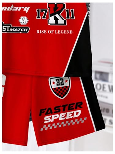 Image of BEAUDRM Boy's 2 Piece Outfits Graphic Crewneck Short Sleeve T shirt and Track Shorts Summer Clothing Sets