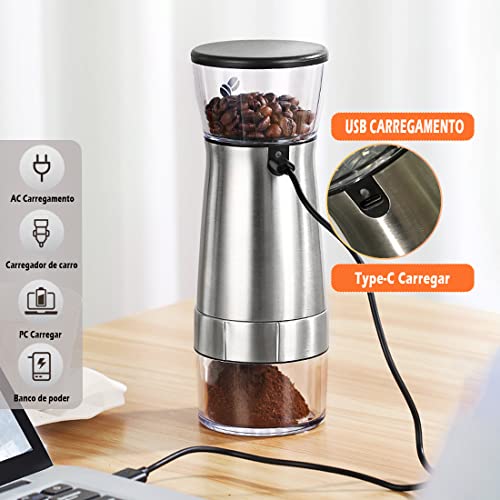 Iruihoo Moedor de café elétrico, Aço inoxidável automático portátil moedor de grãos de cafe, ajustáv