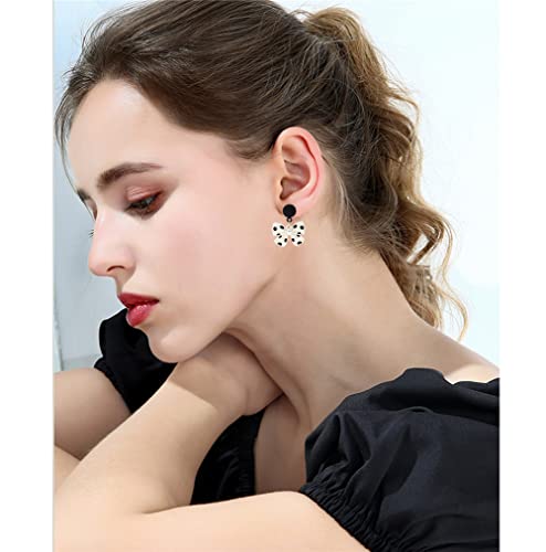 MIGUO STORE Retro Simple Temperament Bow Polka Dot Earrings Fashionable Cute Black and White Polka Dot Drop Dangle Earrings For Women Jewelry Gifts4