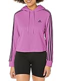 adidas Sudadera corta con capucha Essentials de 3 rayas para mujer, Semi Pulse Lila/Negro, XL