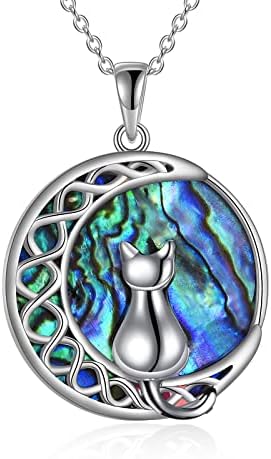 POPLYKE Black Cat Necklace Sterling Silver Moonstone Moon Irish Jewelry Gifts for Women
