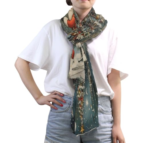 ALAZA Christmas Bird Santa Claus Castle Old Chiffon Silk Long Scarf Shawl Wrap3