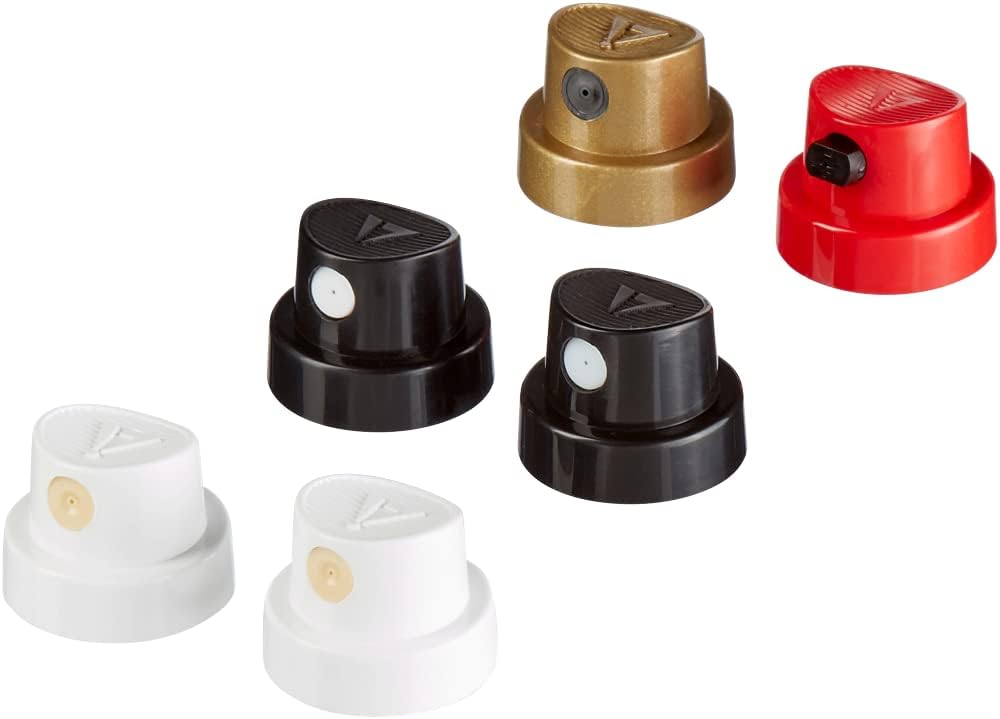 Edding5200 permanent spray sprayhead set - set of 6 sprayheads - interchangeable sprayheads in 4 different spray widths - from fine lines (1 cm) up to large areas (14 cm)