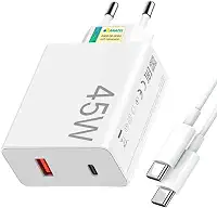 Carregador Turbo 45W com Cabo Tipo-C, Fonte USB-C Bivolt Homologada pela Anatel, Carregador Rápido para iPhone, Android, Xiaomi e Tablets