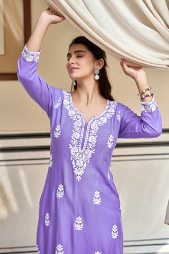Ensemble kurta en rayonne LookMark au raffinement Chikankari unique - 3