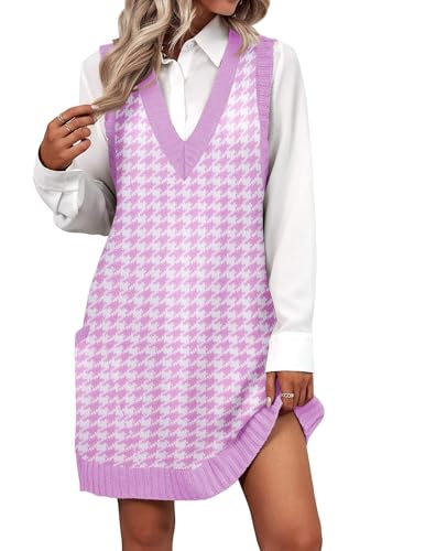 Image of Zeagoo Womens Sweater Vest Dress Pattern Knitted Pullovers Sweaters V Neck Tank Sweater Dress with Pockets