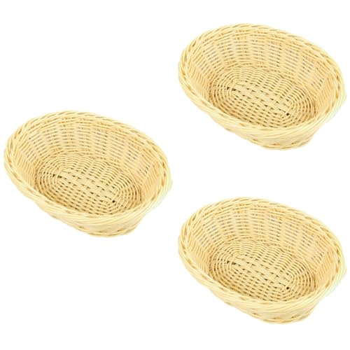Happyyami 3個 ミニ編みバスケット fruits basket キーケース 籐イースターバスケット 編み菓子 あめ ジャガイモで編んだかご パンかご pp Beige 再利用可能