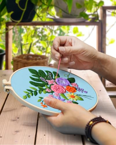 Image of TINDTOP 4 Sets Embroidery Kit for Adults, Floral Embroidery Practice Kit for Beginners Include Embroidery Cloth Hoops Threads for Craft Lover Hand Stitch with Embroidery Skill Techniques | for Beginners Include Embroidery Cloth Hoops Threads for Craft Lover Hand Stitch with Embroidery Skill Techniques