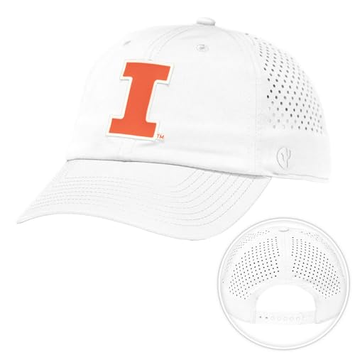 Desert Cactus University of Illinois Snapback Baseball Hat, U of I Fighting Illini Unstructured BreezePro Performance Hat with Adjustable Silicone Strap (Design BP3-White)