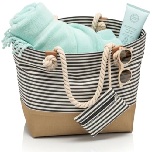 furora HOLIDAY Strandtasche XL - mit Reißverschluss & 2x Innentaschen...