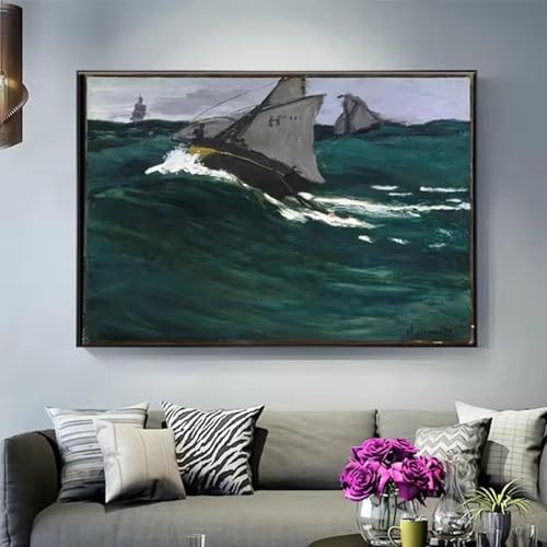 Peinture à l'huile La vague verte XINBAO | Toile haut de gamme avec cadre 40x60cm