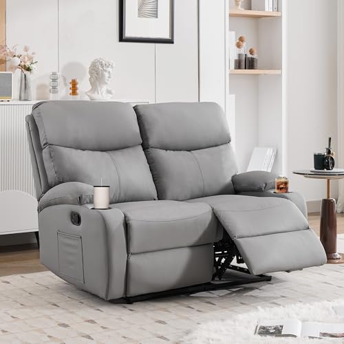 GNMLP2020 Loveseat Double Recliner Couch 2 Seater with Side Pocket, Anti-Scratch RV Chair Wall Hugger Recliner Set for Living Room, RV, Home Theater(Loveseat, Gray)