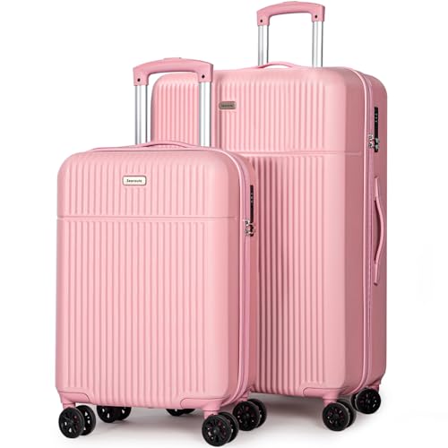 H.yeed Luggage Sets 2, ABS Hard Shell Lightweight Trolley Travel Suitcase Set with 4 Spinner Wheels TSA Lock for Man Women, 21" + 28"(Pink)