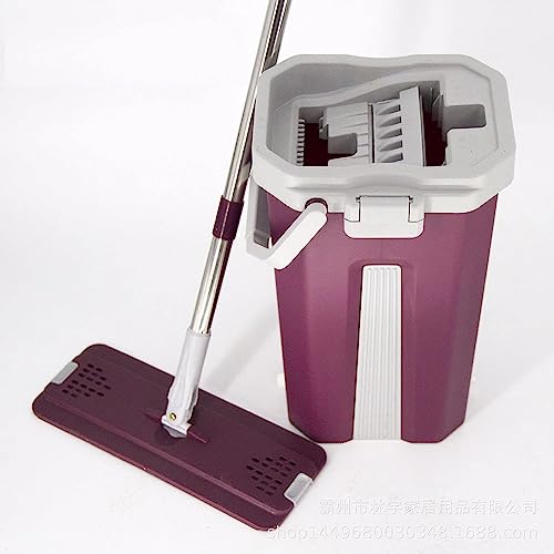 Image of Superior Sturdy and Heavy Quality Floor Mop with Bucket Set, Hands-Free Flat Floor 360 Flexible Mop and Bucket with 2 Reusable Microfiber Pads, Wet and Dry Use, Floor Cleaning Supplies (Wine)