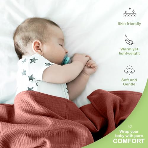 Image of OEKO TEX 100% Organic Cotton 2 PK Muslin Baby Blanket Unisex 47x47 Inch