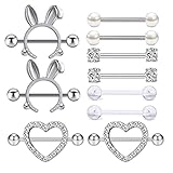 TIANCI FBYJS 5-7 Pairs Stainless Steel Nipple Rings Tongue Ring Piercing Body Jewelry Barbell CZ Heart Shape Rings for Women Girls (set3)