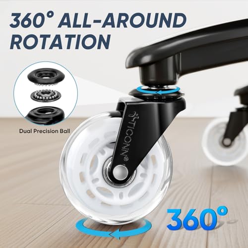 Image of TICONN Office Chair Caster Wheels Set of 5 for Tile, Hardwood Floors and Carpets, Universal Fit for Most Chairs (White)
