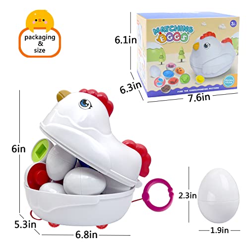 Easter Matching Eggs Toddler Toy With Push & Pull Chicken Box, 12 Pcs Montessori Sorter Learning Educational Toy, Multiple Shapes And Colors Fine Motor Skills Sensory Toy, Gift For Boys Girls #TOP1
