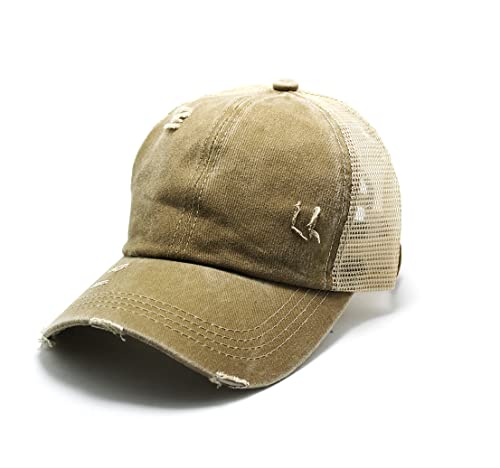 Boné Feminino Aba Curva Rabo De Cavalo Pompom Ajustável (Marrom)