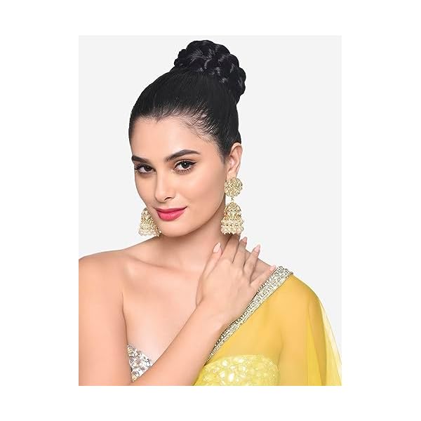 Zaveri Pearls Gold Tone Dazzling Kundan & Cluster Pearl Drops Statement Jhumki Earring For Women -ZPFK16206 - Image 6