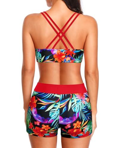 Image of Holipick 3 Piece Tankini Swimsuits for Women Tummy Control Bathing Suits Swim Tank Top with Bra Boy Shorts Teen Swimwear 2026