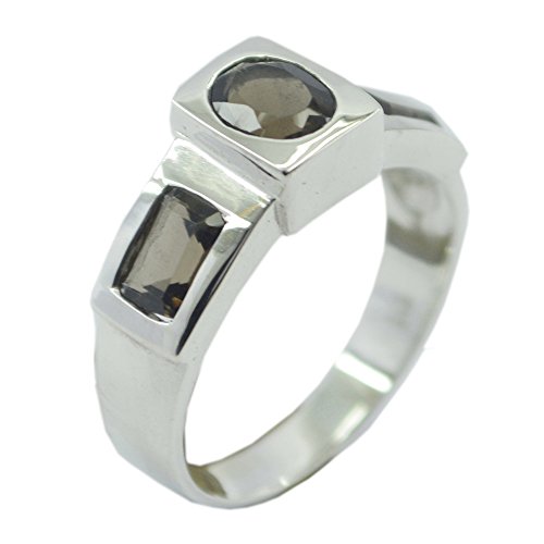 Bague quartz fumé argent 925 d'exception, deux pierres de taille artisanale premium