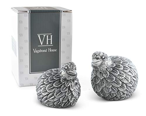 Vagabond House Pewter Quails Salt and Pepper Shaker Set S/P Shaker Woodland Table Décor 3 inch Tall