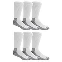 Fruit of the Loom Men's Best Fit Work Gear Heavy Duty Crew Socks with Dual Defense (6 Pack), White, Medium (6-12)