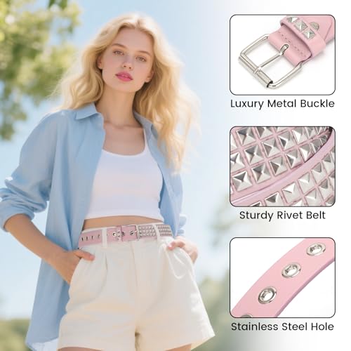 Image of Studded Belt, Metal Punk Rock Rivet belt with Bright Pyramid Studded for Women Men