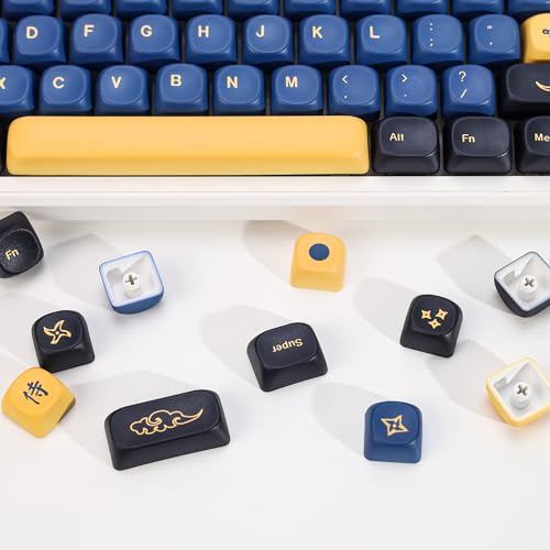 Image of KBDiy Blue Samurai Keycaps Set,KOA Profile Five Sides Dye-Sublimation PBT Retro Custom Keyboard Keycap,131 Keys Cap Set for Cherry Gateron MX Switches Mechanical Keyboards