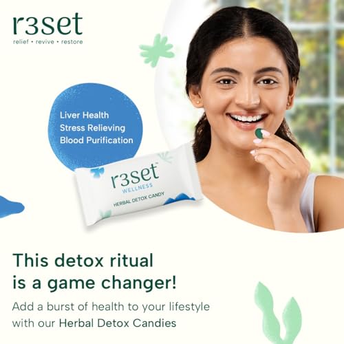 Image of R3SET Herbal Detox Candy | Daily Liver Cleanse for High SGPT & SGOT, Fatty Liver & Bloating| Blood Purifying Ayurvedic Blend with Kalmegh, Manjistha, Punarnava & Guduchi - 60 Candies