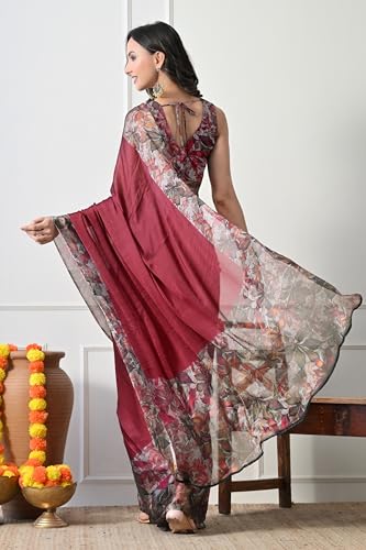 Image of MIRCHI FASHION Women Saree Floral Printed Chiffon | Breathable Lightweight Summer Sari for Office and Daily Use with Unstitched Blouse (Available in 20 Styles)