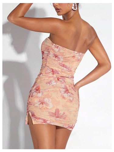 Image of SOLY HUX Women's Split Hem Tube Bodycon Dress Strapless Sleeveless Mini Dresses