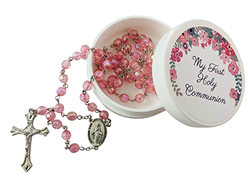 First Communion Rosary Acrylic Bead with Miraculous Mary Centerpiece Set
