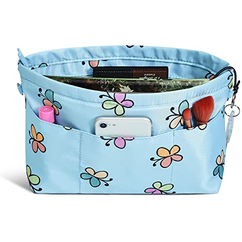 Vercord Premium Nylon Purse Organizer Tote Handbag Insert Organizers Bag In Bag Zipper 13 Pockets Blue Butterfly Medium #TOP1