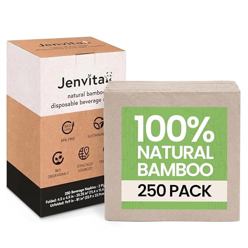 100% Bamboo Disposable Cocktail Napkins (250 Pack)