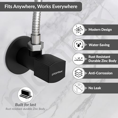 Image of Plantex Single Lever Angle Valve for Bathroom with Brass Spindle /Angle Cock /Single Way Cock with Teflon Tap for Kitchen - Pack of 1 (Black)