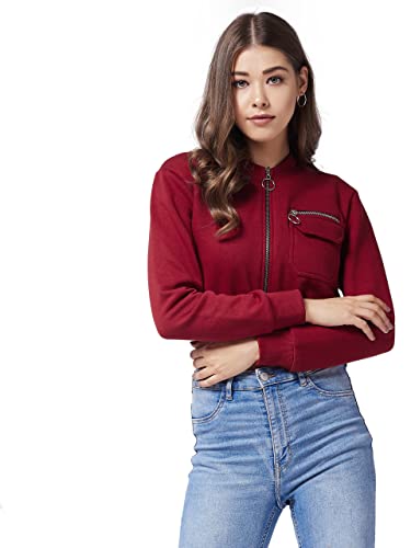 Image of Miss Chase Women's Polyester Full Length Round Neck Full Sleeve Solid Bomber Crop Jacket