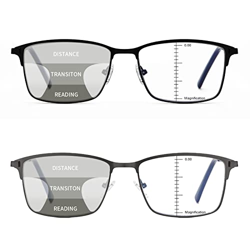 Image of LKEYE Progressive Multifocus Reading Glasses Men No Line Multifocal Transition Blue Light Readers Metal Wide Frame Eyeglasses