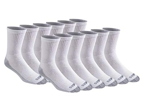 Dickies Men's Dri-Tech Moisture Control Comfort Length Mid-Crew Socks, Comfort Length White (12 Pairs), Shoe Size: 6-12
