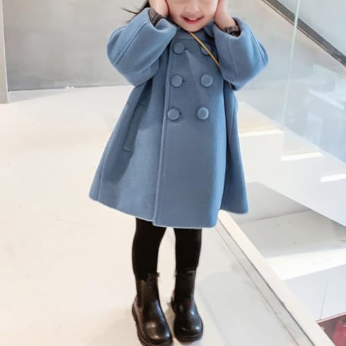 Girls Winter Coat Wool Blend Double Breasted Kids Long Trench Coat with Pocket Button Preppy Toddler Fall Jacket4